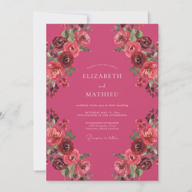 Invitation Mariage Romantique d'Automne Rose framboise (Devant)