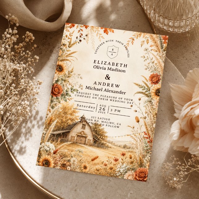 Invitation Mariage Romantique de Barn d'Automne (Créateur téléchargé)
