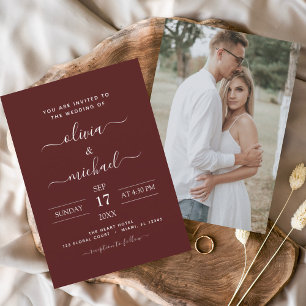 Invitation Mariage romantique de Bourgogne avec photo