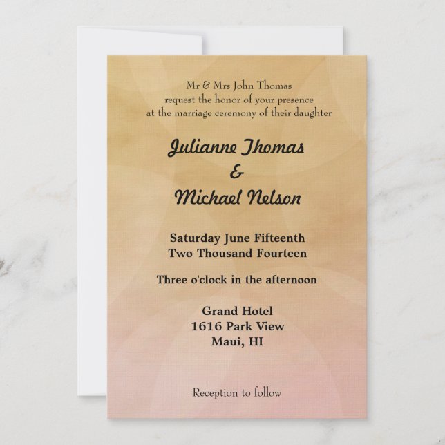 Invitation Mariage romantique de coucher de soleil rose (Devant)