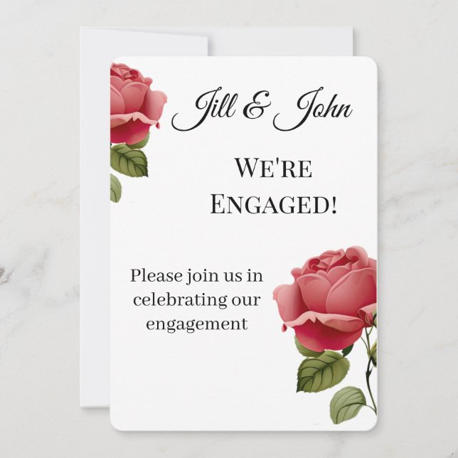 Invitation Mariage romantique de fiançailles Rose rouge (Devant)