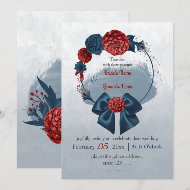 Invitation mariage romantique de la marine et de la couronne  (Devant / Derrière)