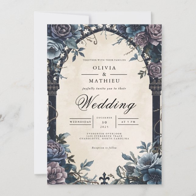 Invitation Mariage romantique de l'Arc de fleurs de minuit (Devant)