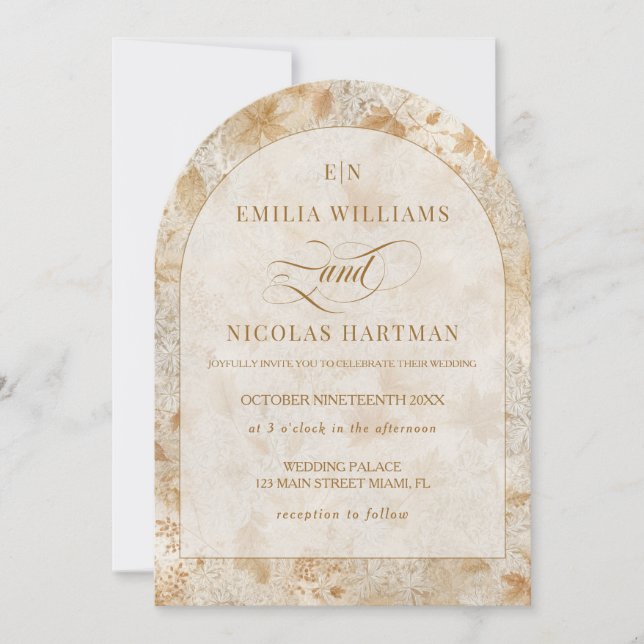 Invitation Mariage romantique de Monogram à l'automne (Devant)
