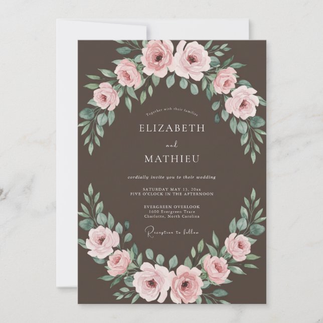 Invitation Mariage romantique de nature au moka (Devant)