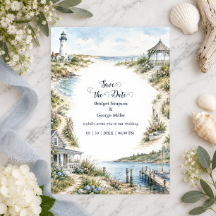 Invitation mariage romantique de Nouvelle-Angleterre phare cô