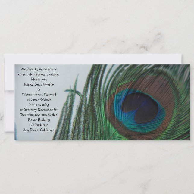 Invitation Mariage romantique de paon (Devant)