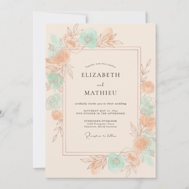 Invitation Mariage Romantique de Printemps Abricot Menthe (Devant)