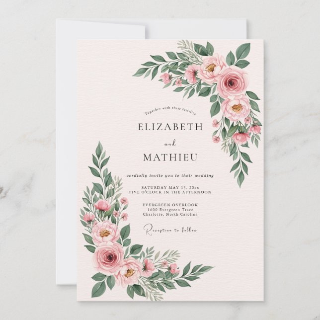 Invitation Mariage Romantique de Printemps au Sage Rose (Devant)