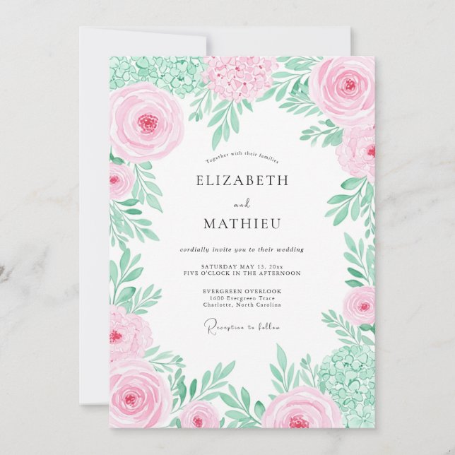 Invitation Mariage Romantique de Printemps aux Fleurs Roses (Devant)