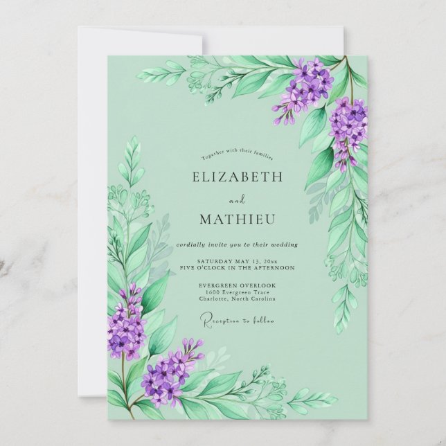 Invitation Mariage Romantique de Printemps aux Lavandes (Devant)