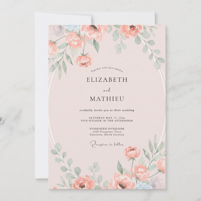 Invitation Mariage Romantique de Printemps aux Pêches (Devant)