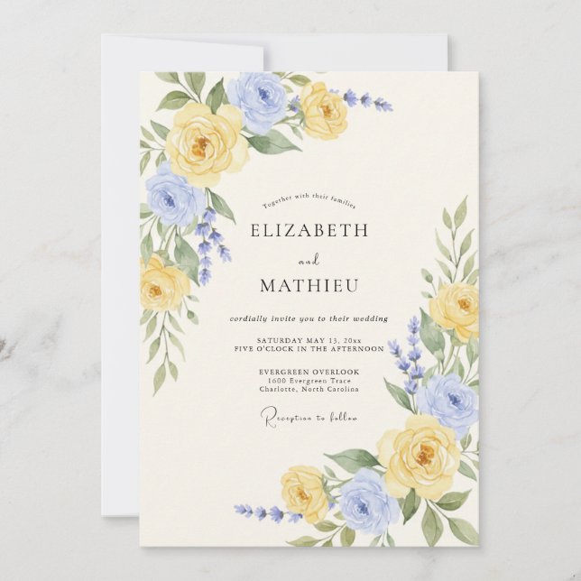Invitation Mariage Romantique de Printemps Bleu Barbeau (Devant)