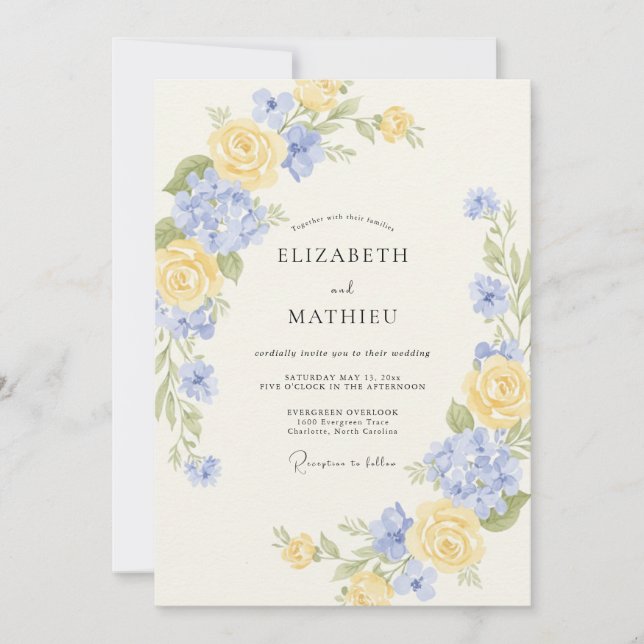 Invitation Mariage Romantique de Printemps Bleu Pervenche (Devant)
