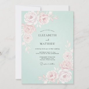 Invitation Mariage Romantique de Printemps Rose Menthe