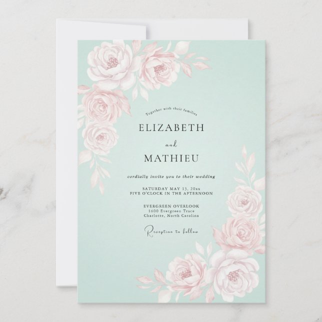 Invitation Mariage Romantique de Printemps Rose Menthe (Devant)