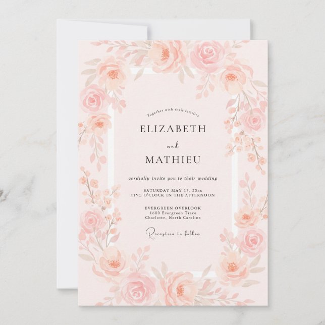Invitation Mariage Romantique de Printemps Rose Pâle (Devant)
