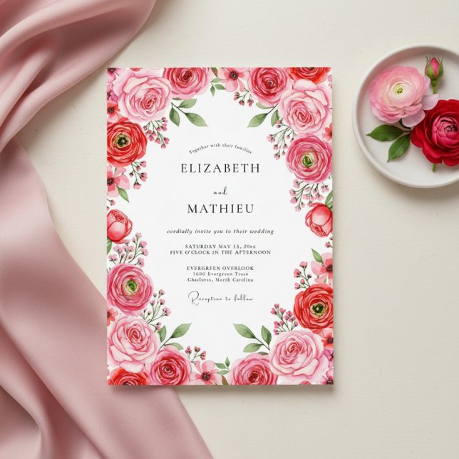 Invitation Mariage Romantique de Printemps Rouge Baigné (Créateur téléchargé)