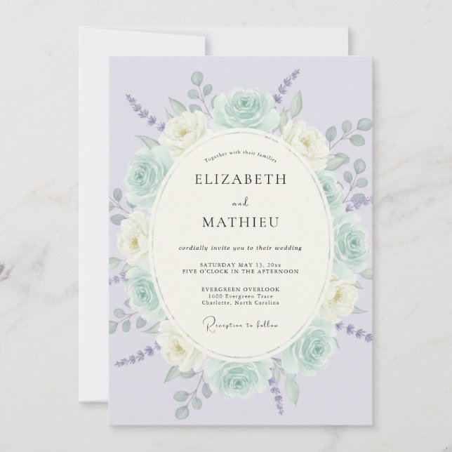 Invitation Mariage Romantique de Printemps Vert Menthe (Devant)