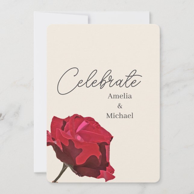 Invitation Mariage romantique de rose rouge (Devant)