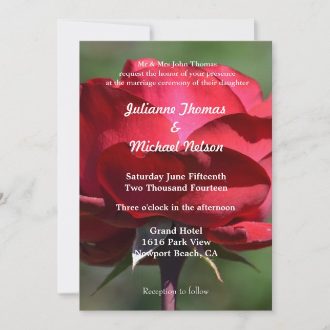 Invitation Mariage romantique de rose rouge (Devant)