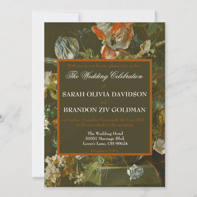 Invitation Mariage romantique de roses tole antiques sombres  (Devant)