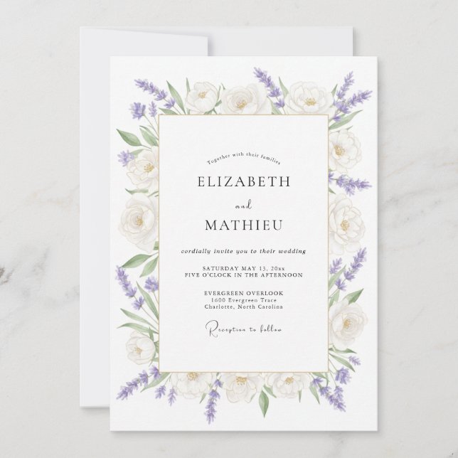 Invitation Mariage Romantique Délicat au Lavandin (Devant)