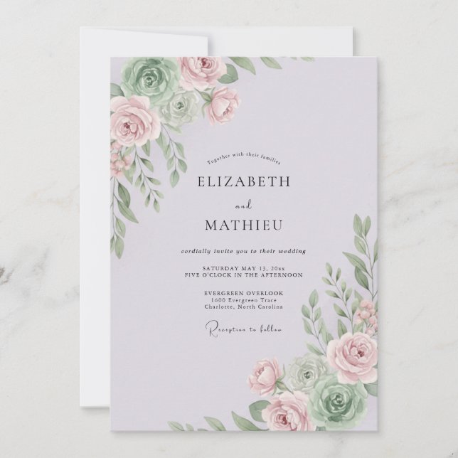 Invitation Mariage Romantique Délicat Lilas Pâle (Devant)