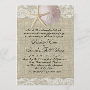 Invitation Mariage romantique dentelle et mer Shell Beach