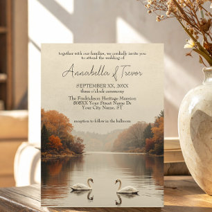 Invitation Mariage Romantique des Cygnes d'Automne au Lac en 