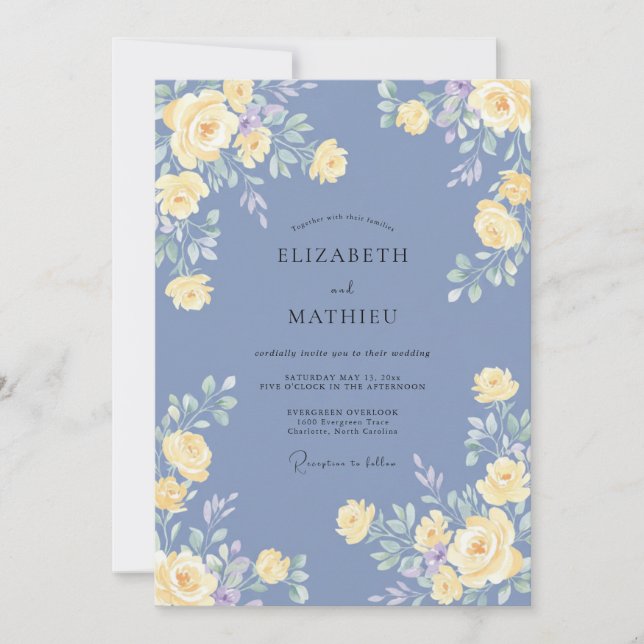 Invitation Mariage Romantique d'Été Bleu Myosotis (Devant)