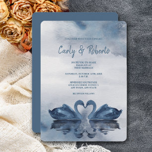 Invitation Mariage romantique double bleu cygne