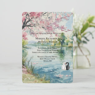 Invitation Mariage romantique du lac Swans