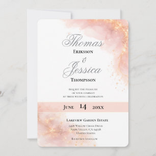 Invitation Mariage Romantique Élégant avec Paillettes Rose Do
