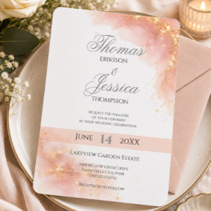 Invitation Mariage Romantique Élégant avec Paillettes Rose Do