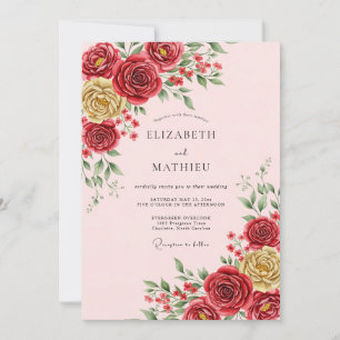 Invitation Mariage Romantique Élégant Cramoisi