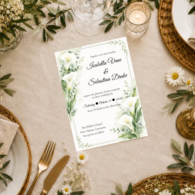 Invitation Mariage Romantique Élégant de Lys de Calla du Prin (Créateur téléchargé)