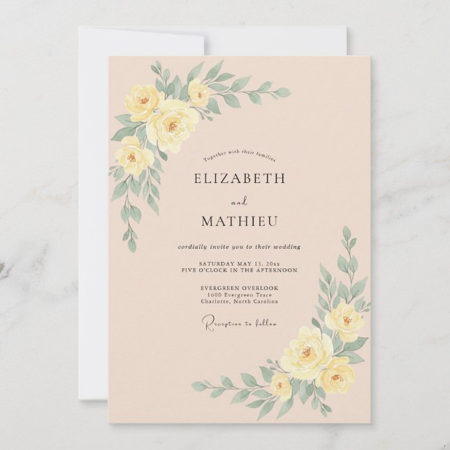 Invitation Mariage Romantique Élégant Jaune (Devant)