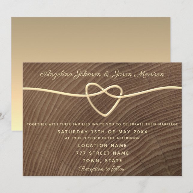 Invitation Mariage romantique en bois (Devant / Derrière)