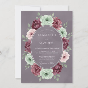Invitation Mariage Romantique en Fleur de Menthe de Bourgogne