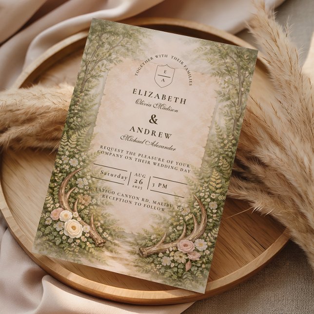 Invitation Mariage Romantique en Forêt de Bois de Cerf (Créateur téléchargé)
