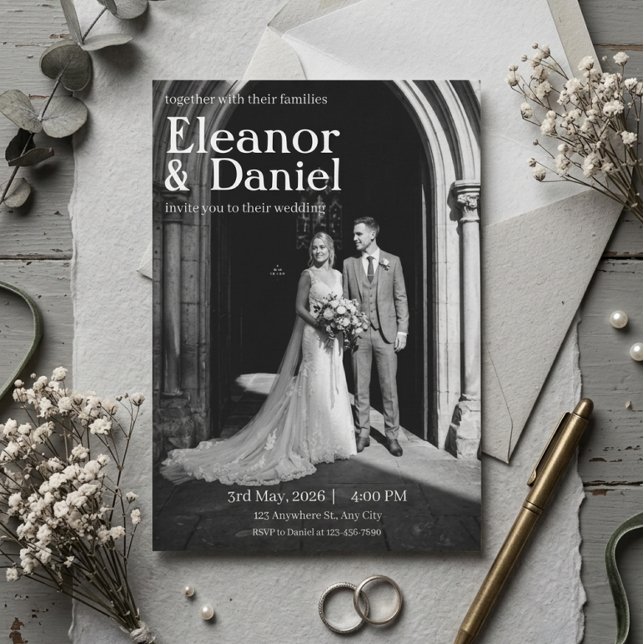 Invitation Mariage romantique en noir et blanc (Créateur téléchargé)