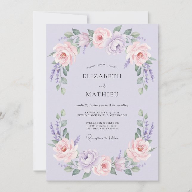 Invitation Mariage Romantique Envoûtant au Lavandin (Devant)