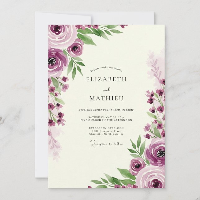 Invitation Mariage Romantique Envoûtant aux Prunes (Devant)