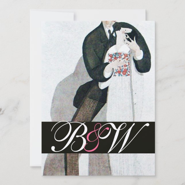 INVITATION MARIAGE ROMANTIQUE ET GROOM MARIAGE MONOGRAM OR (Devant)