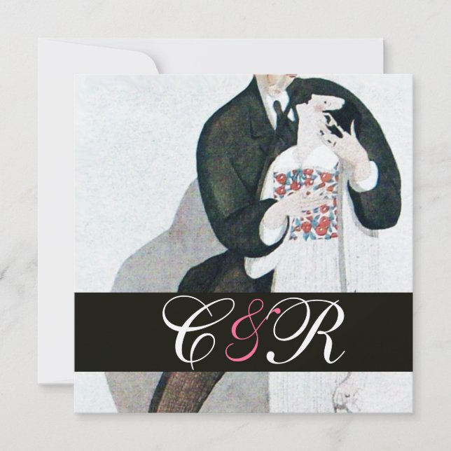 INVITATION MARIAGE ROMANTIQUE ET GROOM MARIAGE MONOGRAM OR (Devant)