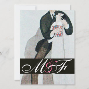 INVITATION MARIAGE ROMANTIQUE ET GROOM MARIAGE MONOGRAM OR