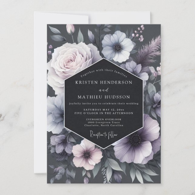 Invitation Mariage Romantique et Maussade à la Fleur de Lavan (Devant)