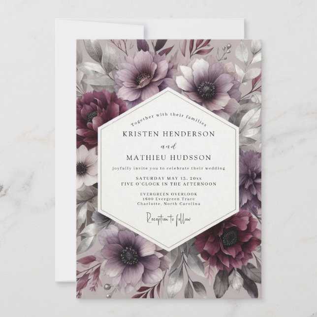 Invitation Mariage Romantique et Maussade à la Fleur de Pruni (Devant)