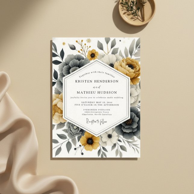Invitation Mariage Romantique et Maussade aux Fleurs Ocres (Créateur téléchargé)